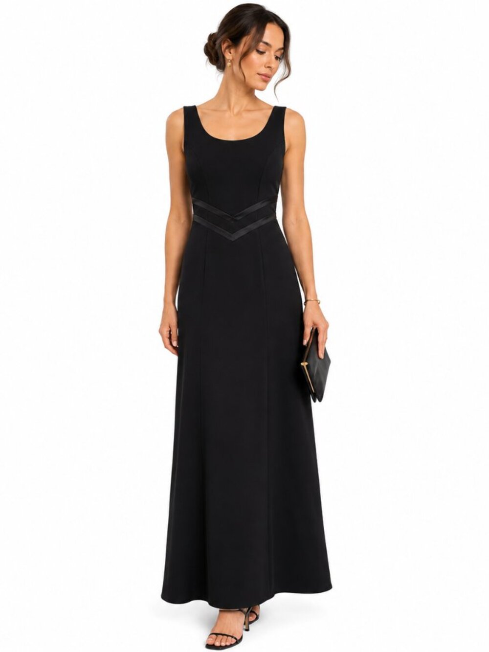 Vintage 90s Dave & Johnny Black Formal Gown Womens Small Minimalist Maxi Prom